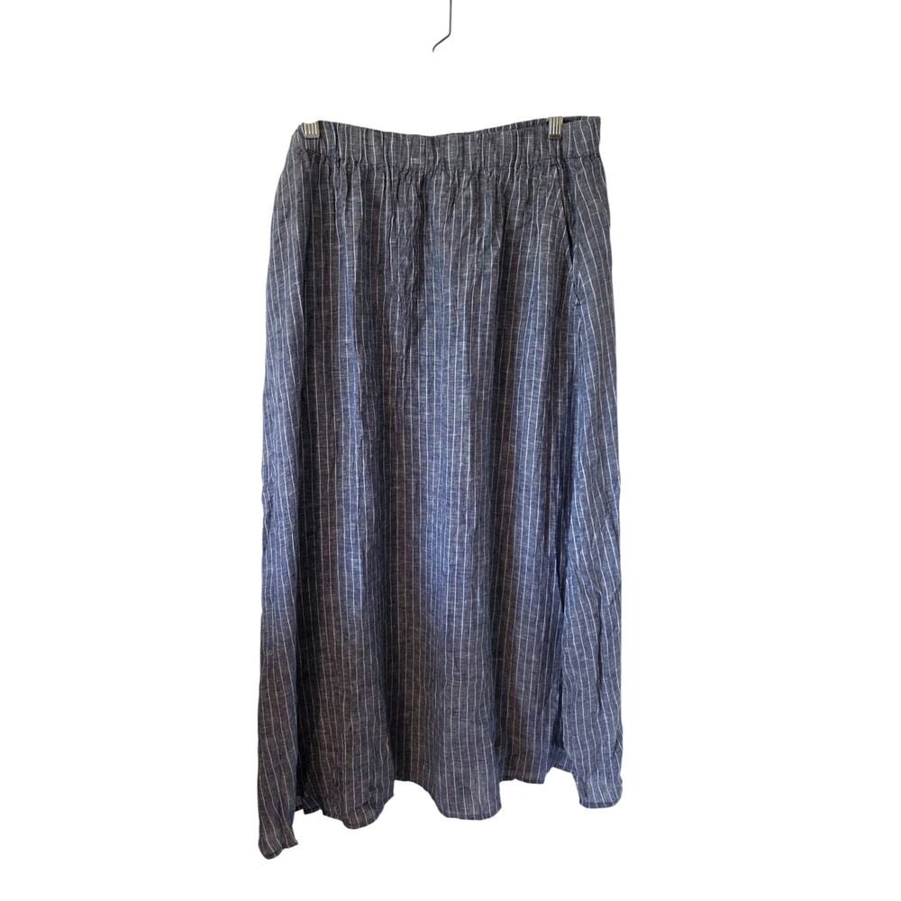 Eileen Fisher Womens Puckered Organic Linen Pocket Skirt Large Blue Pinstripe - Picture 3 of 6